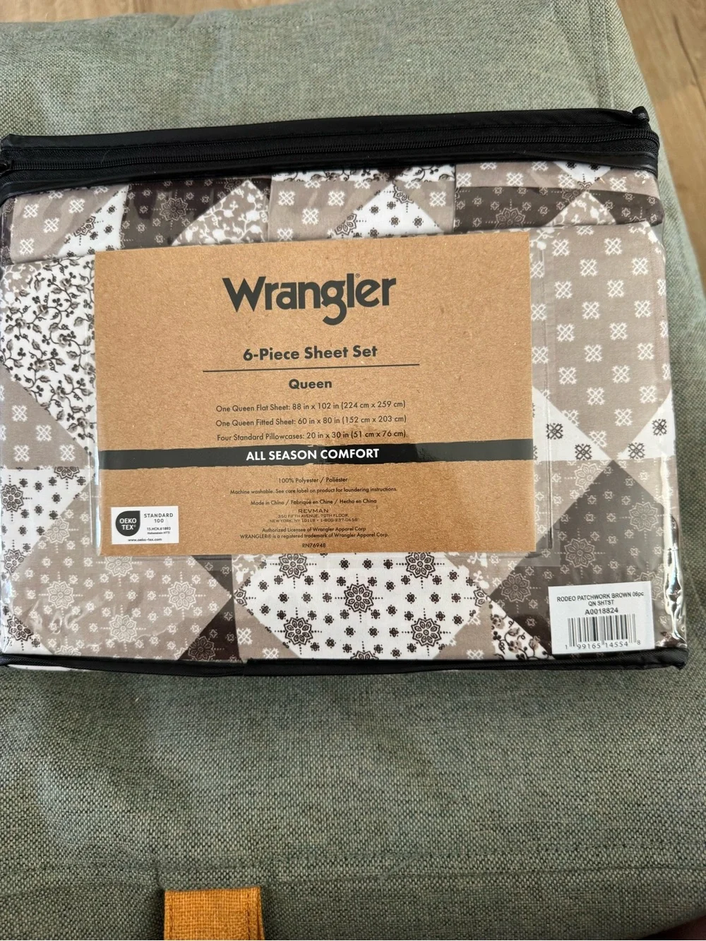Wrangler Queen 6-Piece Sheet Set in Taupe bandana Patchwork